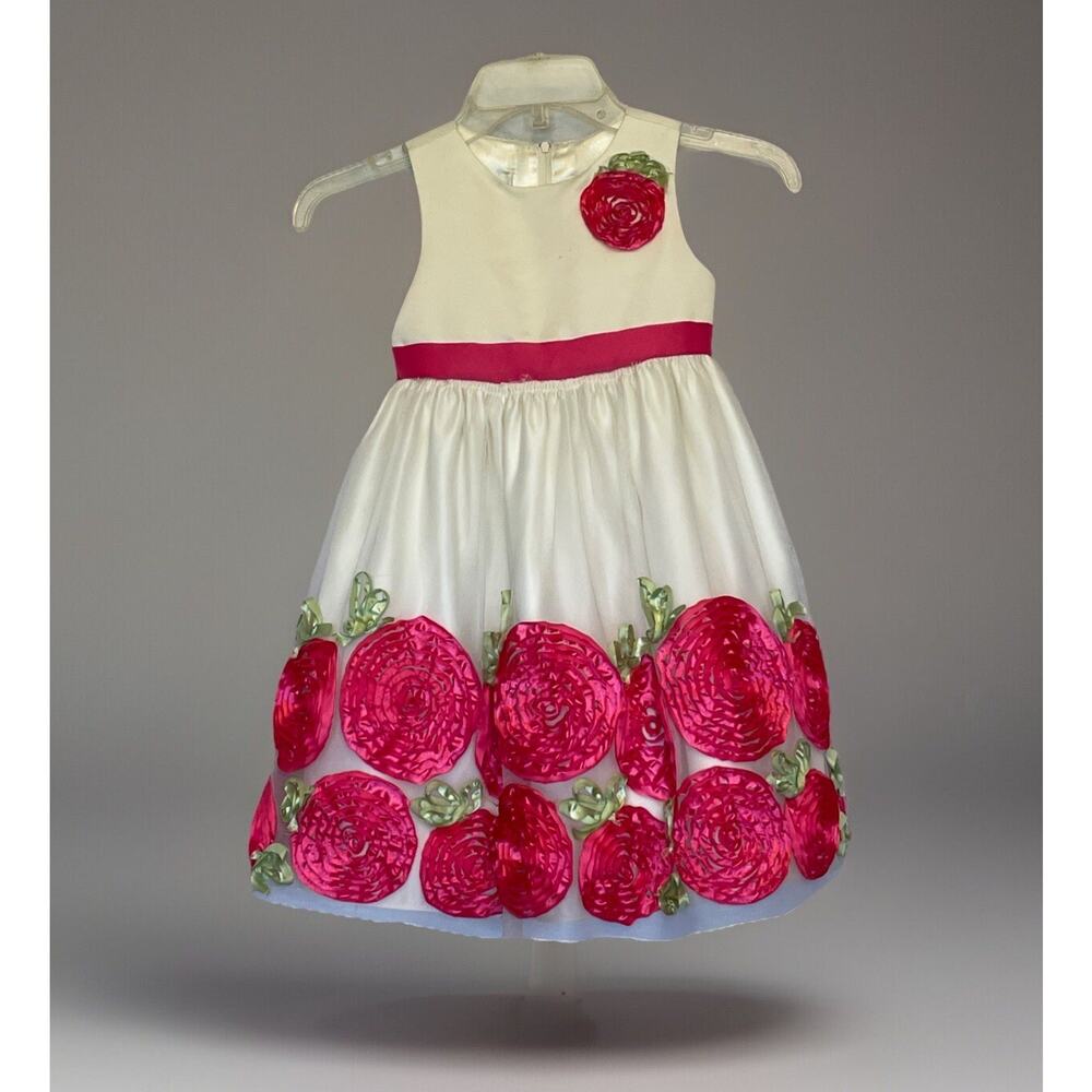 American Princess Size 5 Formal Dress Cream Hot Pink Rosettes Dbl Crinolines EUC
